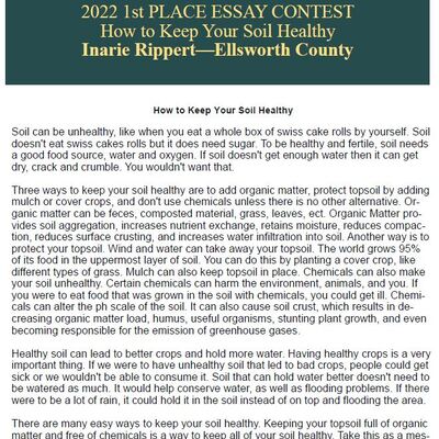 1st Place Essay Contest - Inarie Rippert, Ellsworth County